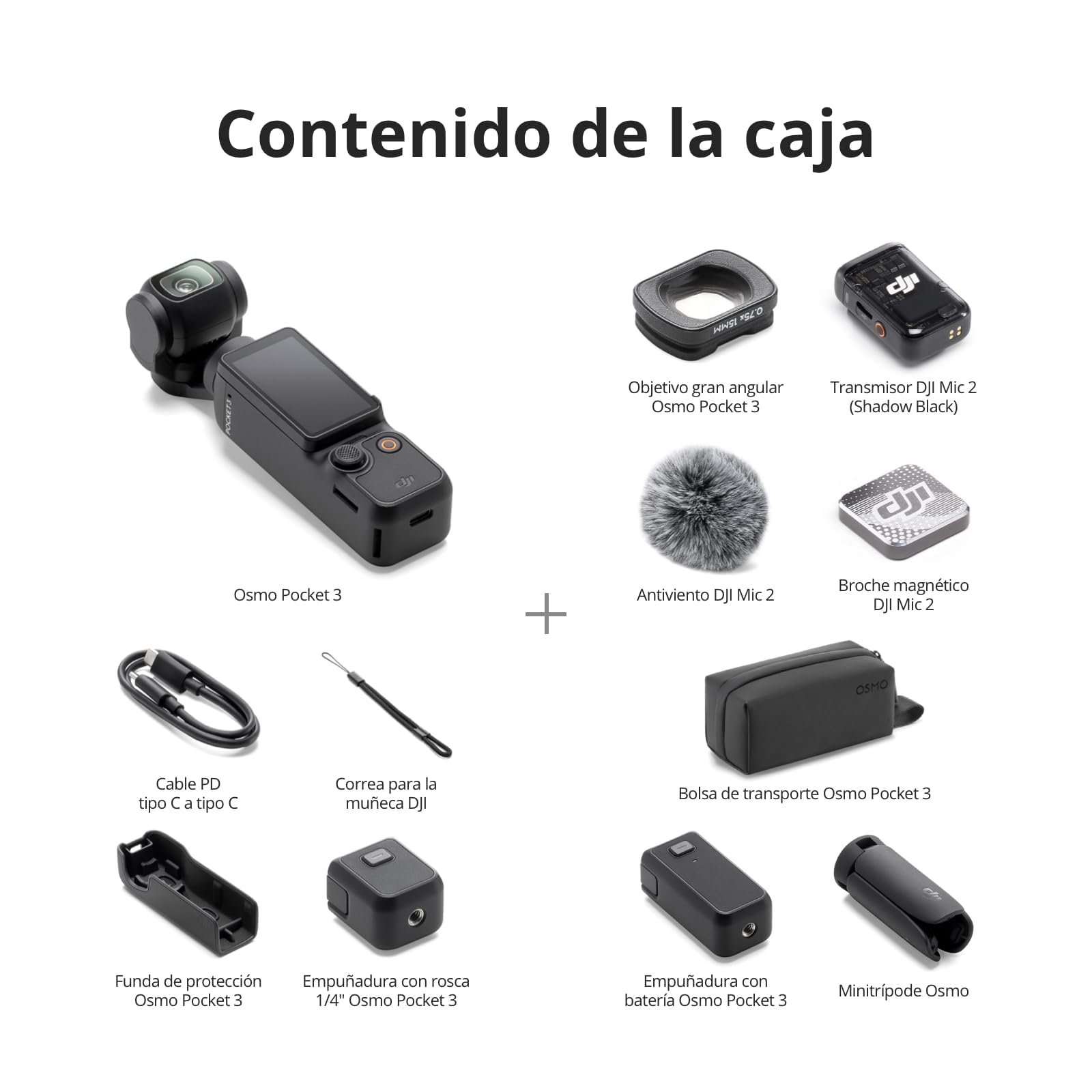 DJI Osmo Pocket 3 Pack para Creadores, cámara con CMOS 1'' y 4K/120 fps, estabilización en 3 Ejes, Seguimiento de Caras/Objetivos, cámara de vídeo compacta Ideal para Vlogs, Selfies y Viajes