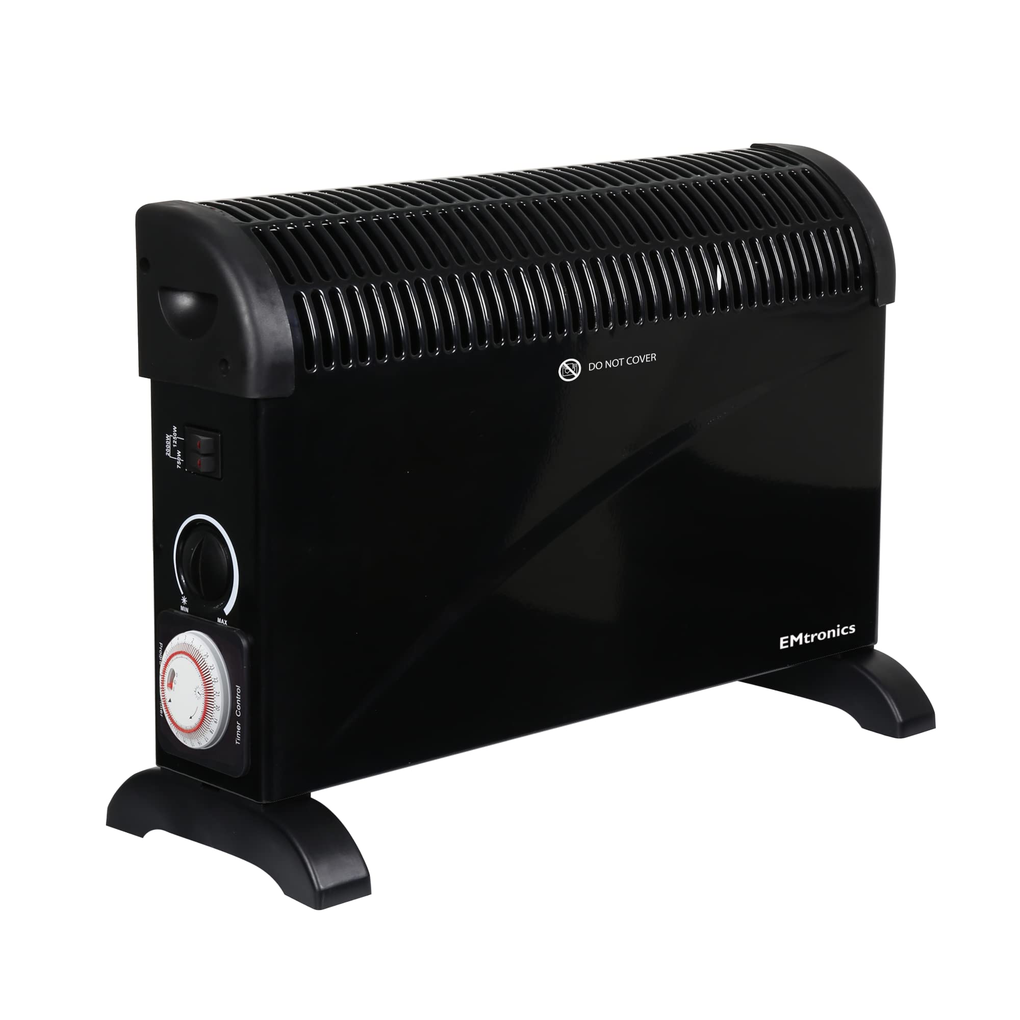 EMtronics 2000W Portable Electric Convector Heater Radiator with 3 Adjustable Heat Settings, 24 Hour Timer and Over Heat/Tip Over Cut-Out Function - Black