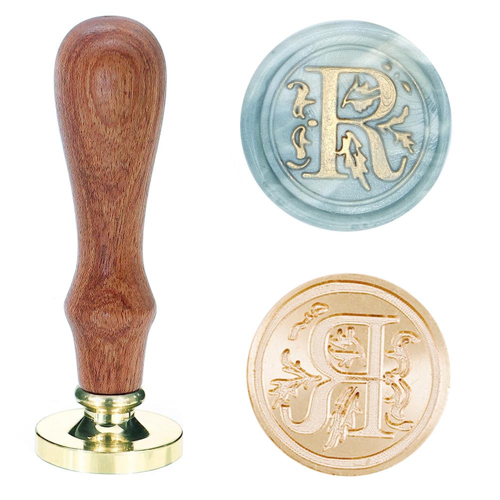 Poemluve Wax Seal Stamp Alphabe Letters R 25mm Initials Vintage Sealing Wax Stamps Brass Head with Removable Wood Handle for Scrapbooking Wedding Invitation