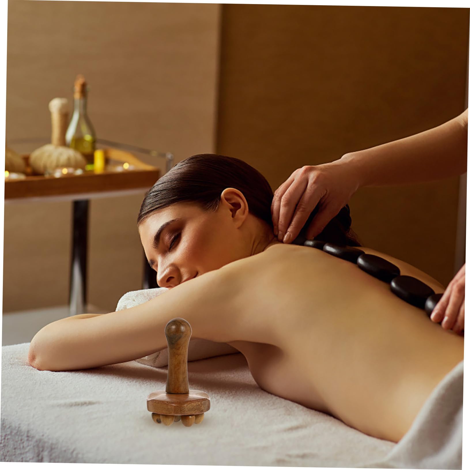 BESTYASH 4piezas Masajeador De Madera Multiusos Para Relajación Herramienta De Masaje De Aromaterapia Para Espalda Cuello y Piernas Diseño De Cuerpo De Madera Natural