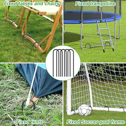 Image of Gtongoko Trampoline Stakes Heavy Duty, 12 /16 Inch U-Shaped Ground Anchors, 8mm Galvanized Steel Rebar Wind Stakes for Trampoline Safety, Anti-Rust Outdoor Stakes for Trampoline, Tent, Swing Set