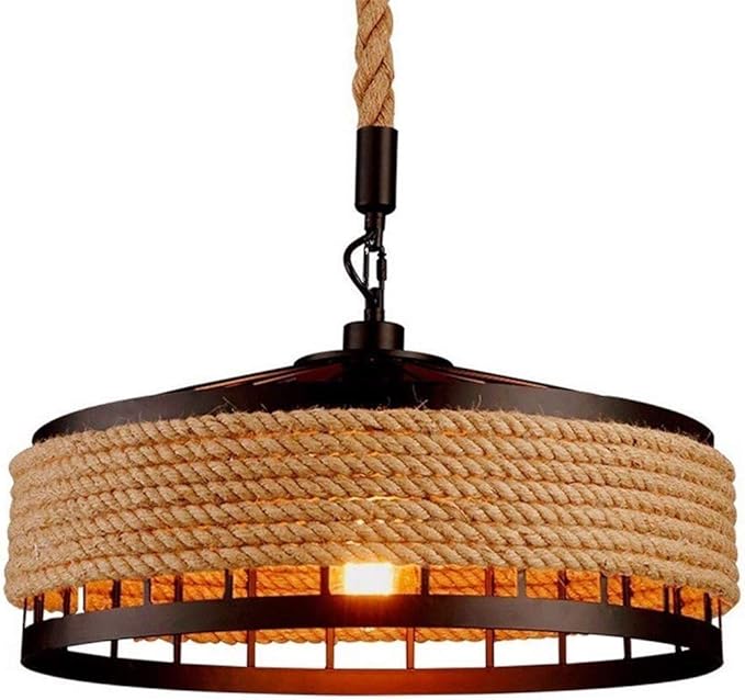 JIAODIE Industriële hanglampen, vintage keuken eilanden opknoping lamp armatuur plafondlamp metaal en hennep touw gekooide kroonluchter opknoping lamp voor boerderij eetkamer, bar, restaurant