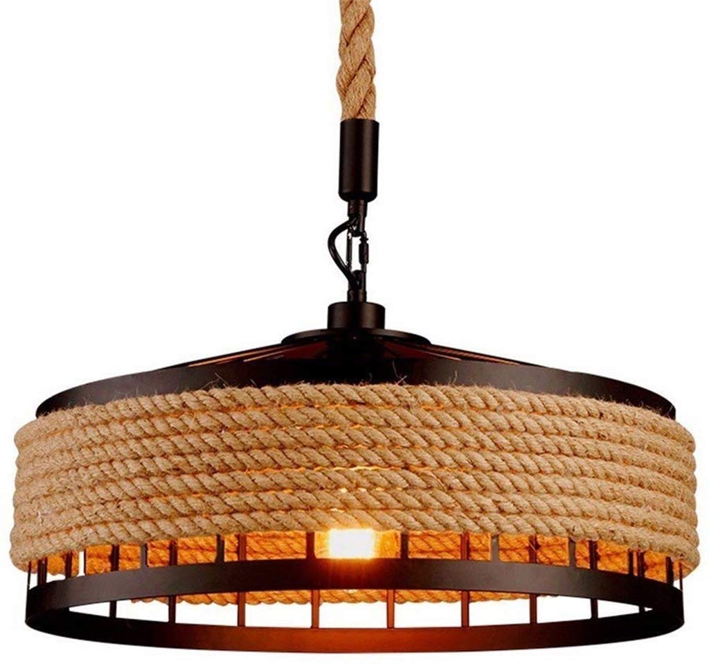 Przemysłowe lampy wiszące, vintage wyspy kuchenne wisząca oprawa oświetleniowa lampa sufitowa, metal i lina konopna klatka żyrandol wisząca lampa do domu wiejskiego jadalni, baru, restauracji
