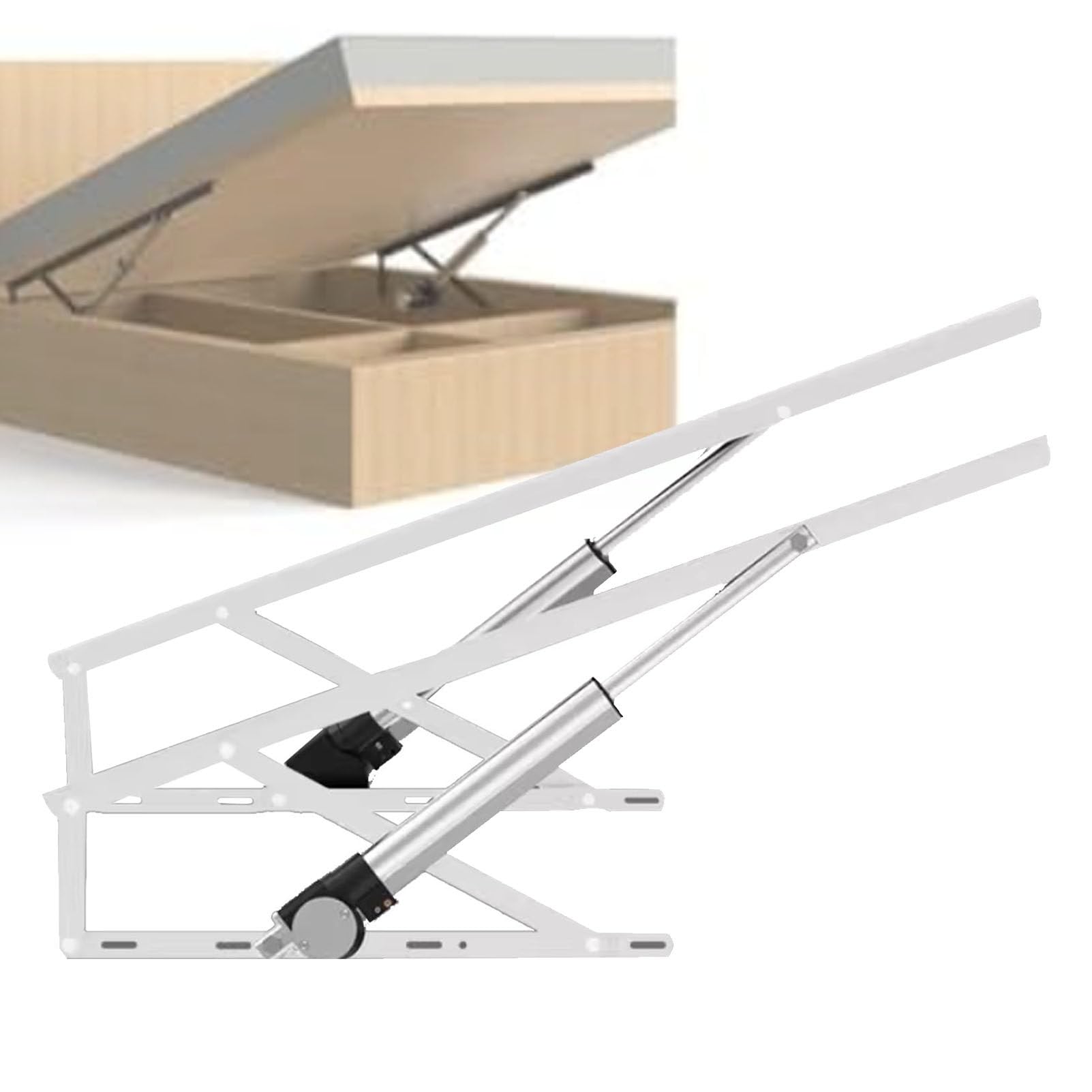 SENJINGHUA 2 PCS Bed Risers, Electric Bed Lift Mechanism with Remote Control, Steel Heavy Duty Folding Bed Lifting Rod, for Storage Box Bed, Sprung Divan Bases, Load 600KG White-110cm