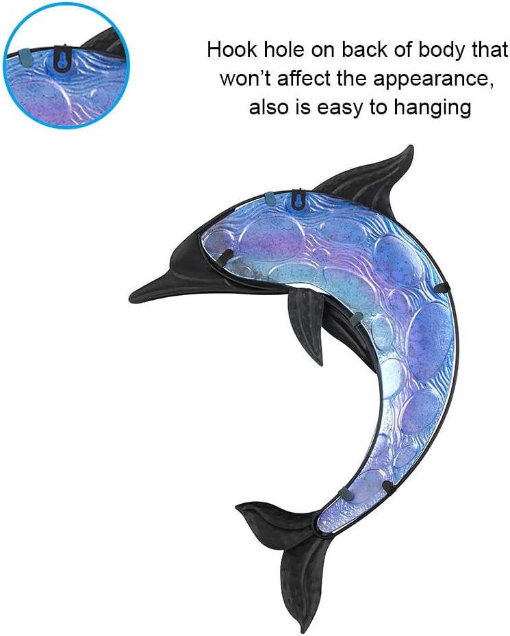 LIFFY Metal Dolphin Wall Decor - Metal Fish Wall Art - Dolphin Metal Wall Art Sculpture - Ocean Wall Decor for Outdoor Pool or Bathroom, Dolphin Gift Idea