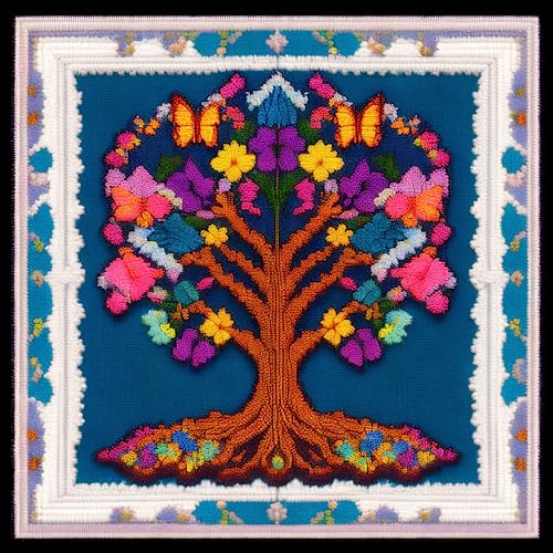 Image of Joyhoor Cross Stitch Kits for Beginners Stamped Cross-Stitch Supplies Needlework preprint Embroidery Kits for Adults DIY Needlepoint Kits Embroidery Patterns 11CT-Colorful Tree 17.7x17.7 inch