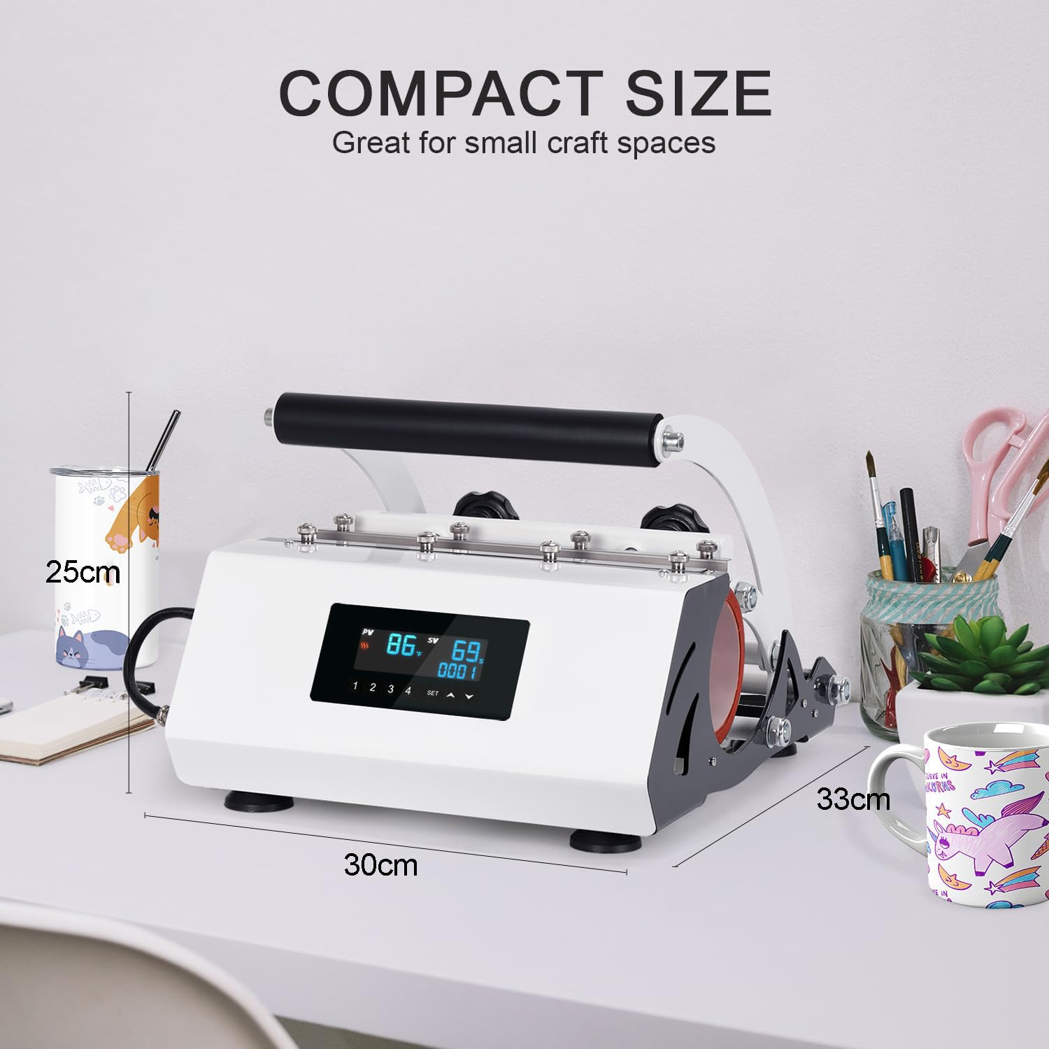 Macchina da stampa per tazze a sublimazione con timer digitale, funzione timer automatico, pannello di controllo aggiornato, 4 modalità preimpostate, compatibile con bicchieri da 325-850 ml, include