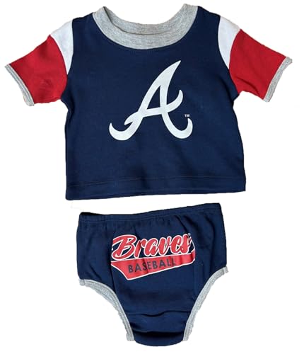 Outerstuff MLB Newborn & Infant Slide Home Two Piece T-Shirt Diaper Set (Atlanta Braves - Navy, 6/9 Months)