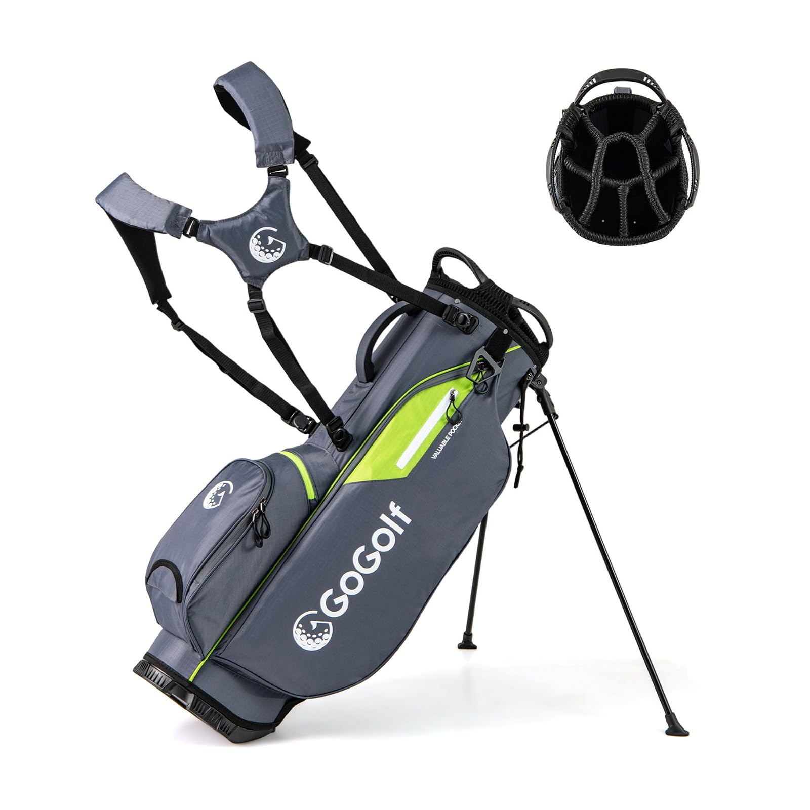GYAMX Bolsa de Golf con Trípode, Bolsa de Soporte Profesional Golf con 8 Divisores, 5 Bolsillos con Cierre, Doble Correa Ajustable, Funda Impermeable, Unisex