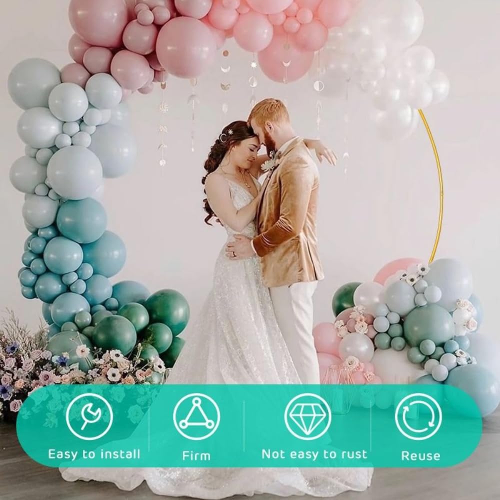 Metall Ballonbogen Set,Runder Hochzeitsbogen Rahmen mit Zubehör | Ballonbogen Ständer mit Befestigungsteilen,DIY Hintergrund für Blumen,Ballons,Hochzeit,Party und Events,1,5x1,5m