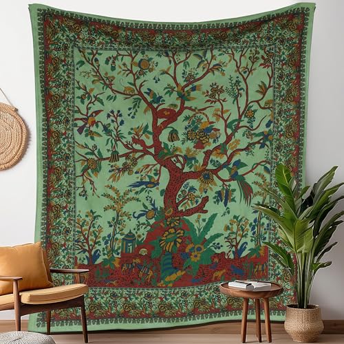 Craft Trade Grün Baum Wandteppich Indische Wandtuch Tapestry Wandbehang Boho Wandteppiche für...