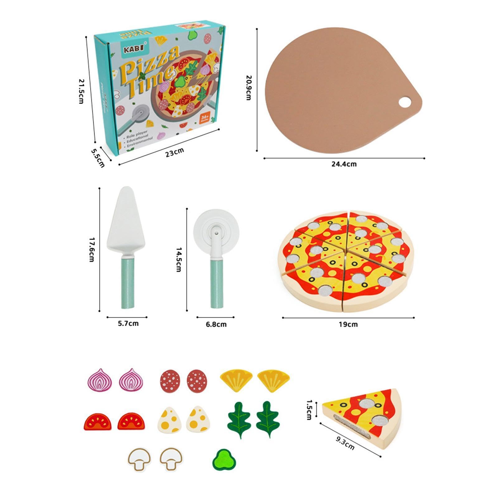 Juguete de Pizza, Juguete Educativo para Cortar Comida, Juguete de Cocina, Bandeja de Accesorios de Madera, Pintura Al Agua para Niños, Adecuado para