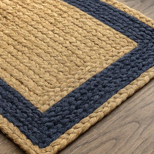 Image of Handwoven 2x3 feet Jute Rectangular Rug, Natural Fibers, Braided Reversible Carpet for Stylish Bedroom Living Room Dining Room Kids Room (2x3 feet, Black & Beige)