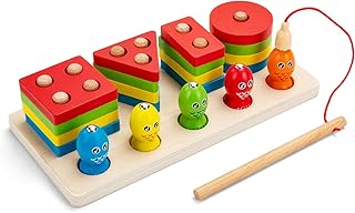 Wooden Sorting & Stacking Toys, Shape Color Recognition Puzzle Blocks, Educational Matching Stacker, Montessori Preschool Early Educational Block for Kids 1 2 3 Years Old Boys and Girls
