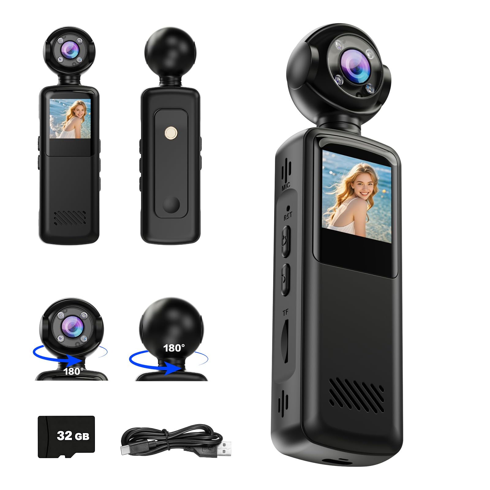 アクションカメラ ウェアラブルカメラ Vlogビデオカメラ ボディカメラ 160度広角小型 WiFi スマホ連携 旅行 アウトドア 会議録画 授業記録 スポーツ