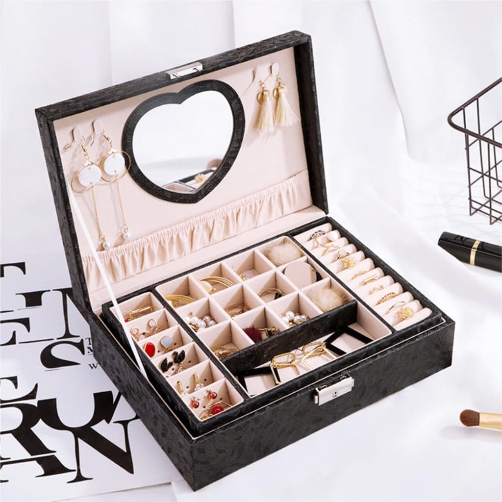 Joyero Europeo Coreano con Cerradura de Mano, Caja de Madera para Guardar Pendientes Sencillos con Forma de corazón