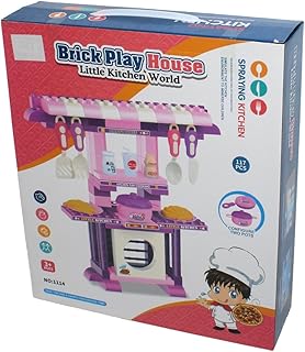 لعبة مطبخ ليتل كيتشن وورلد من بريك بلاي هاوس، مجموعة مطبخ لعبة من 117 قطعة للعب التظاهري للأطفال مع أواني الطهي والاكسسوارات