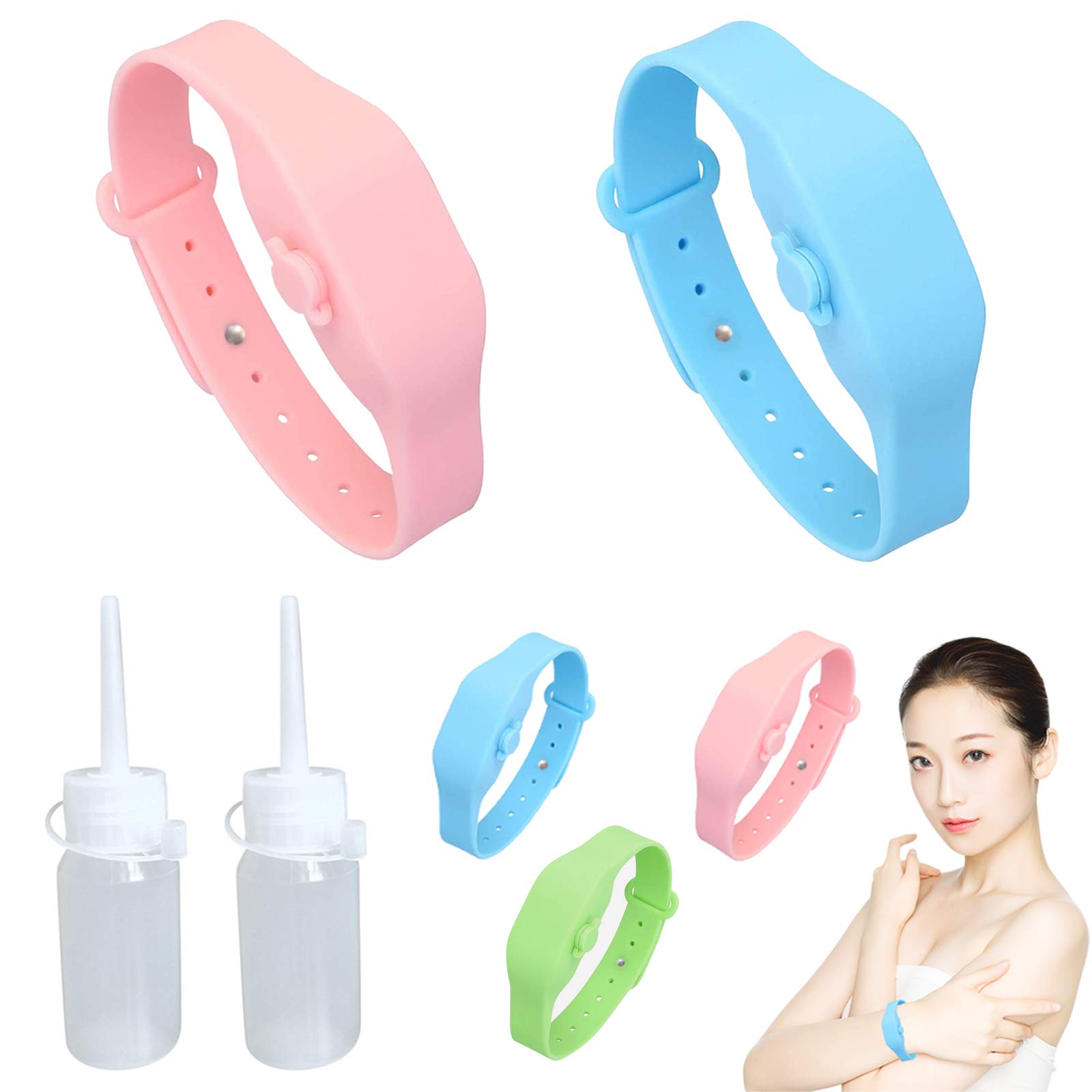 2PCS Wristband Hand Sanitize-r Dispenser, Silicone Refillable Hand Sanitize-r Dispenser, Adjustable Bracelet Wristband Wrist Pump for Kids, Reusable Portable Empty Dispenser Bracelets