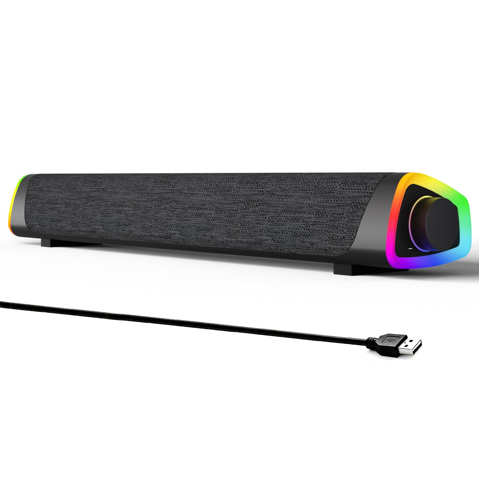 SOULION R30 Plus Computer Lautsprecher, USB-betriebene Bluetooth PC-Soundbar, LED-Lichter mit Schaltertaste, tragbare Computer-Soundbar für Desktop Laptops, Schwarz (kein 3,5-mm-AUX)