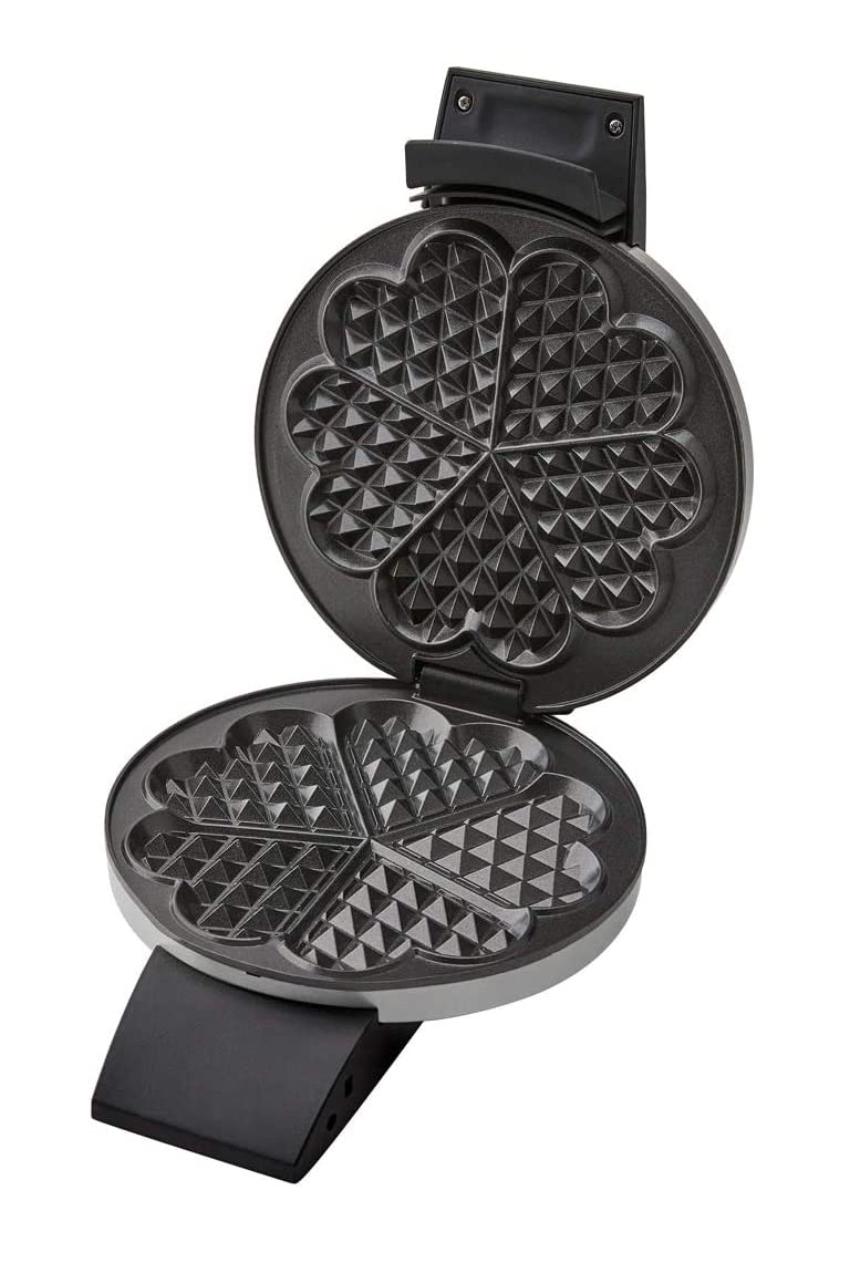 Cloer 1639SR Gofrera, tamaño de gofre 15.5 cm Ø, revestimiento antiadherente doble, resistente al azúcar, 930 vatios, luz para hornear, práctica función de soporte, carcasa de acero inoxidable