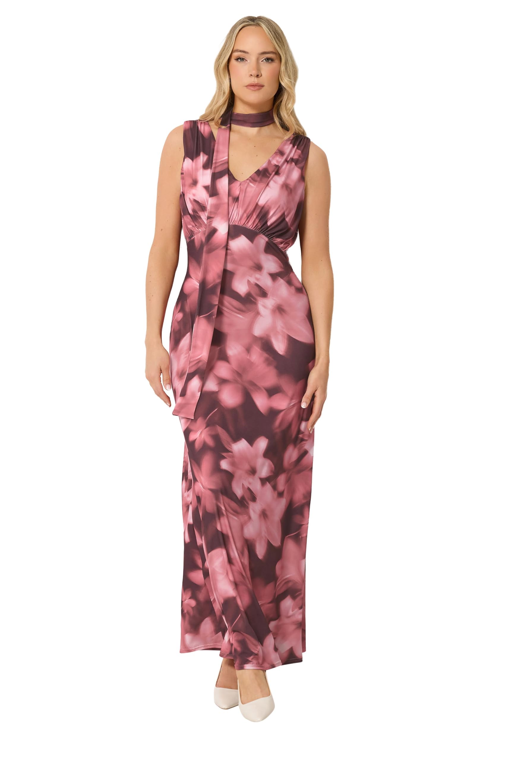 Long Tall Sally Women's Pink Tall Floral Scarf Detail Maxi Dress In Size 20