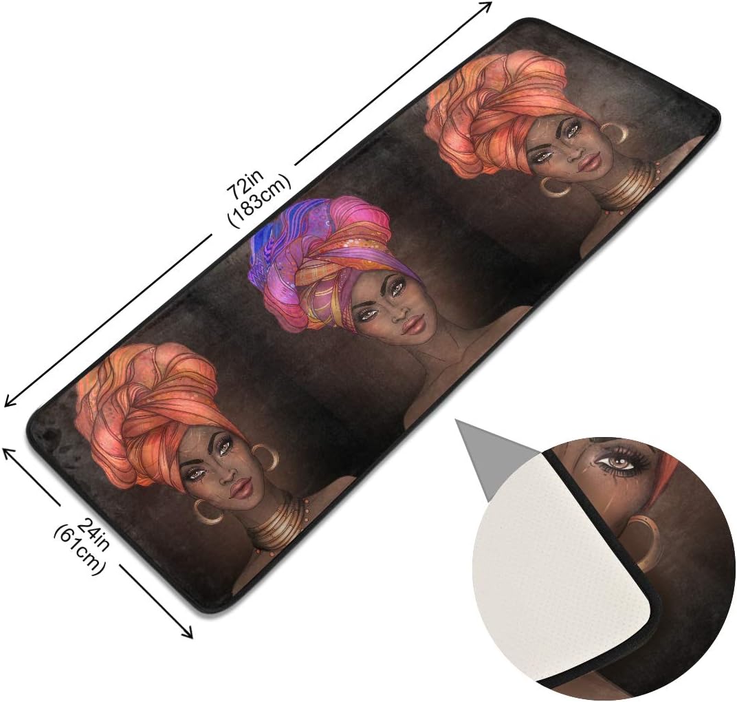 African American Woman Runner Rug Floor Mat Non-Skid Kitchen Rug Soft Area Rug for Bathroom Entryway Hallway Dining Living Room