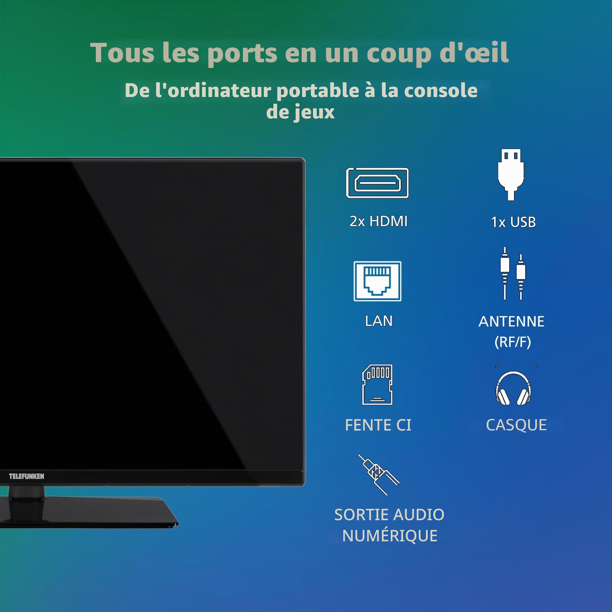 Telefunken VIDAA XH32VP750M Téléviseur 32" Smart TV HD Ready avec Triple Tuner intégré LED Noir