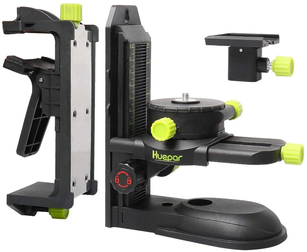 Huepar Fine-tuning Bracket Laser Level Adapter, Multifunctional Magnetic Pivoting Base with Adjustable Clip, 360° Adjustable Support with 1/4"-20 Male Threaded, Height Adjustment - PV10+
