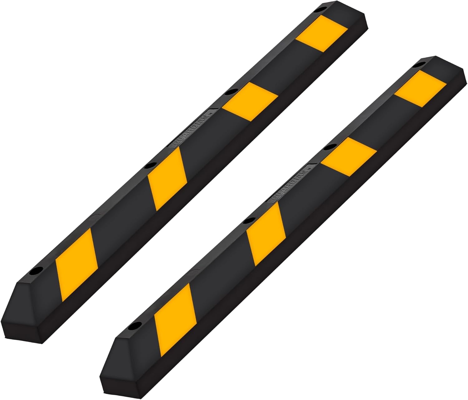 Guardian 4 Pack Parking Stop, Rubber Stopper and Curb with Mounting Holes, 6 Ft, Black/Yellow - Highly Visible Accessory for Car and Passenger Safety - Ideal for Job Sites, Driveways, and Garages