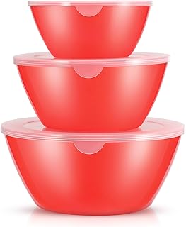 Wehome Mixing Bowls with Lids Set，Plastic Mixing Bowls for Kitchen Preparing，Serving and Storing，Set of 3-Includes 3 Bowls...