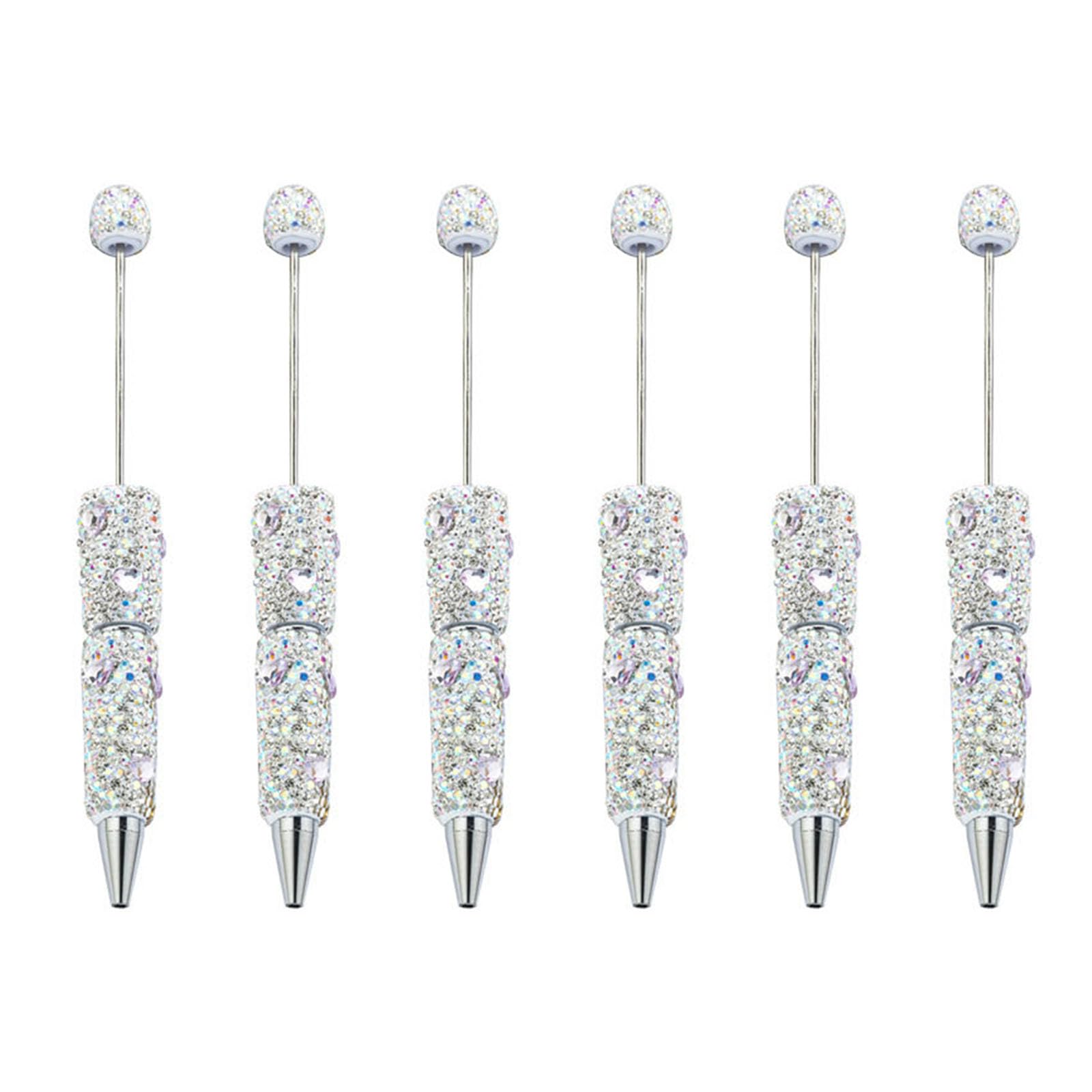 Xjdzineq 6pcs Glittering Beadable Pen Ballpoint Black Inks 1.0mm Smooth Writing Rhinestones Fancy School Supplies Glittering Ballpoint