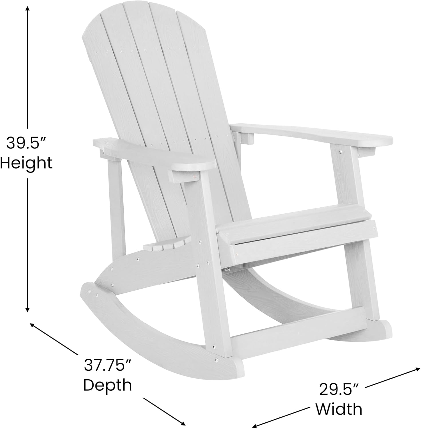 Flash Furniture Savannah Set of 2 Rocking Adirondack Chairs with Cushions - White Poly Resin Frame - Teal All-Weather Cushions - Indoor/Outdoor Use