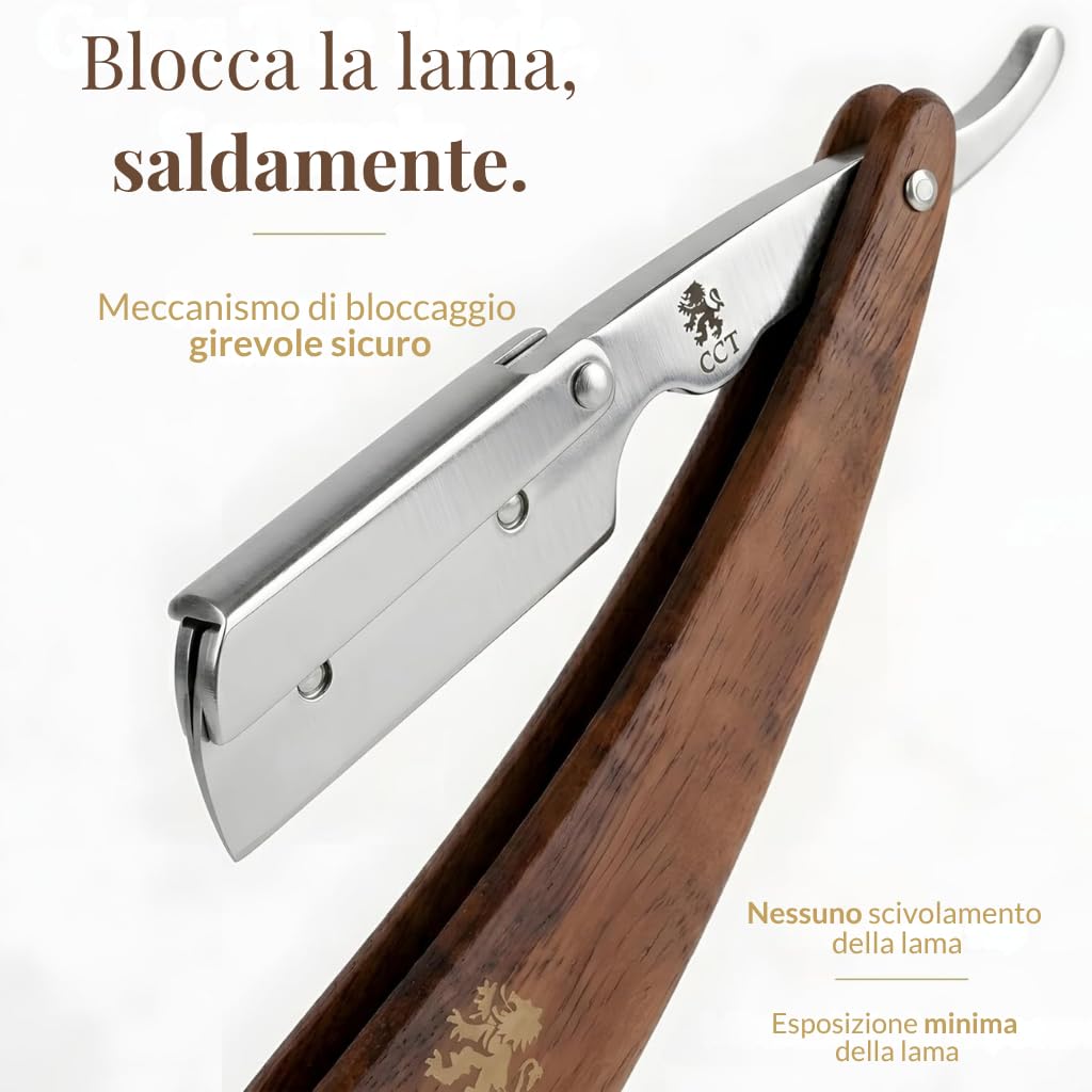 Rasoio a Mano Libera Monolama Professionale con 10 Lame da Barba Derby e Custodia Protettiva da Viaggio in Ecopelle - Missanda in Legno Duro & Acciaio Inossidabile
