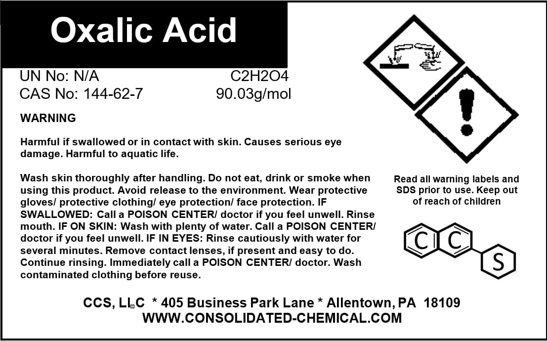 CCS CONSOLIDATED CHEMICAL & SOLVENTS Oxalic Acid 99.9% Pure - Premium Quality Rust & Wood Stain Remover - Industrial Grade - 250g