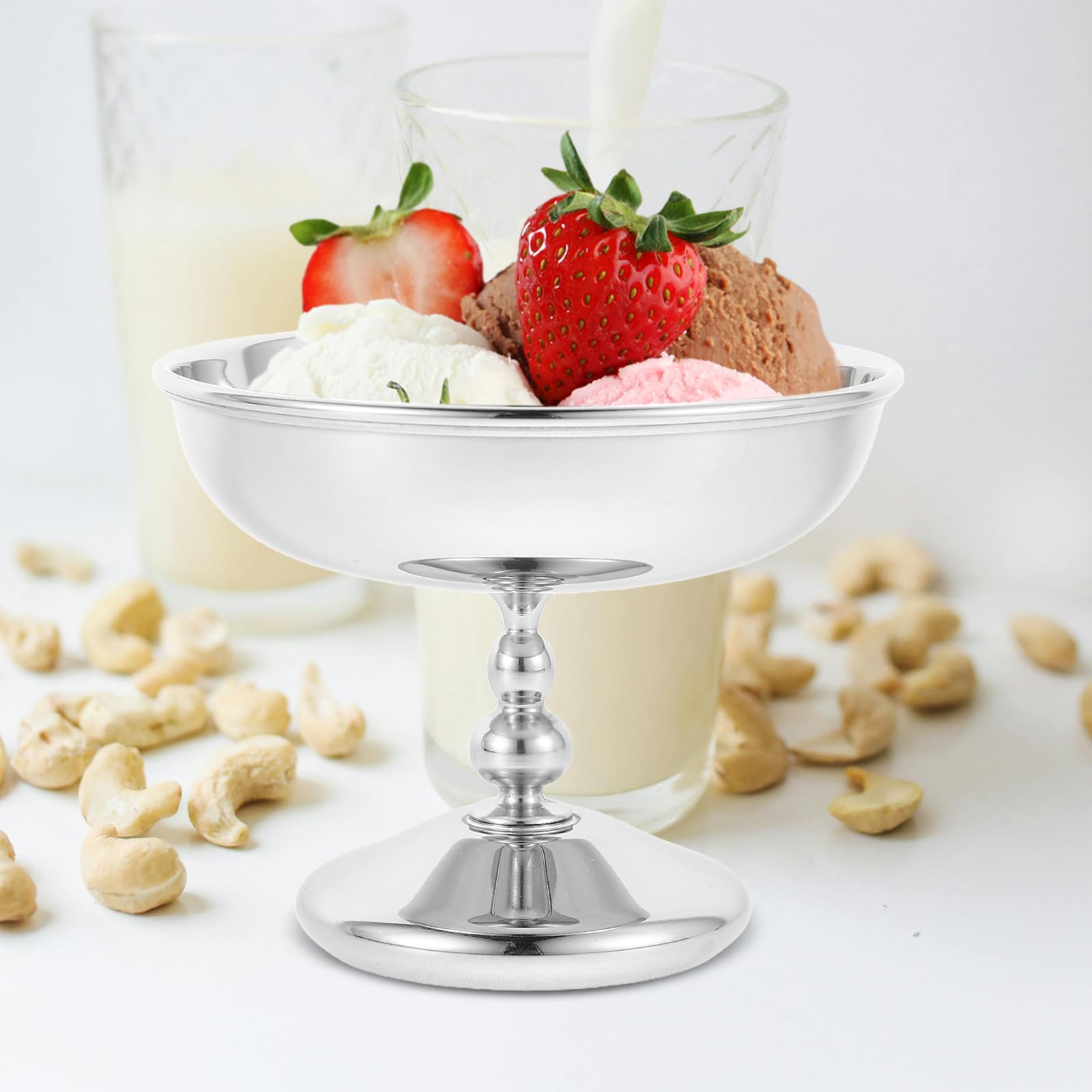 DOITOOL 2er-set Dessertbecher mit Fuß: Eisbecher aus Edelstahl, Snackschalen – Runde Joghurtbecher für Pudding, Obstsalat, Partys
