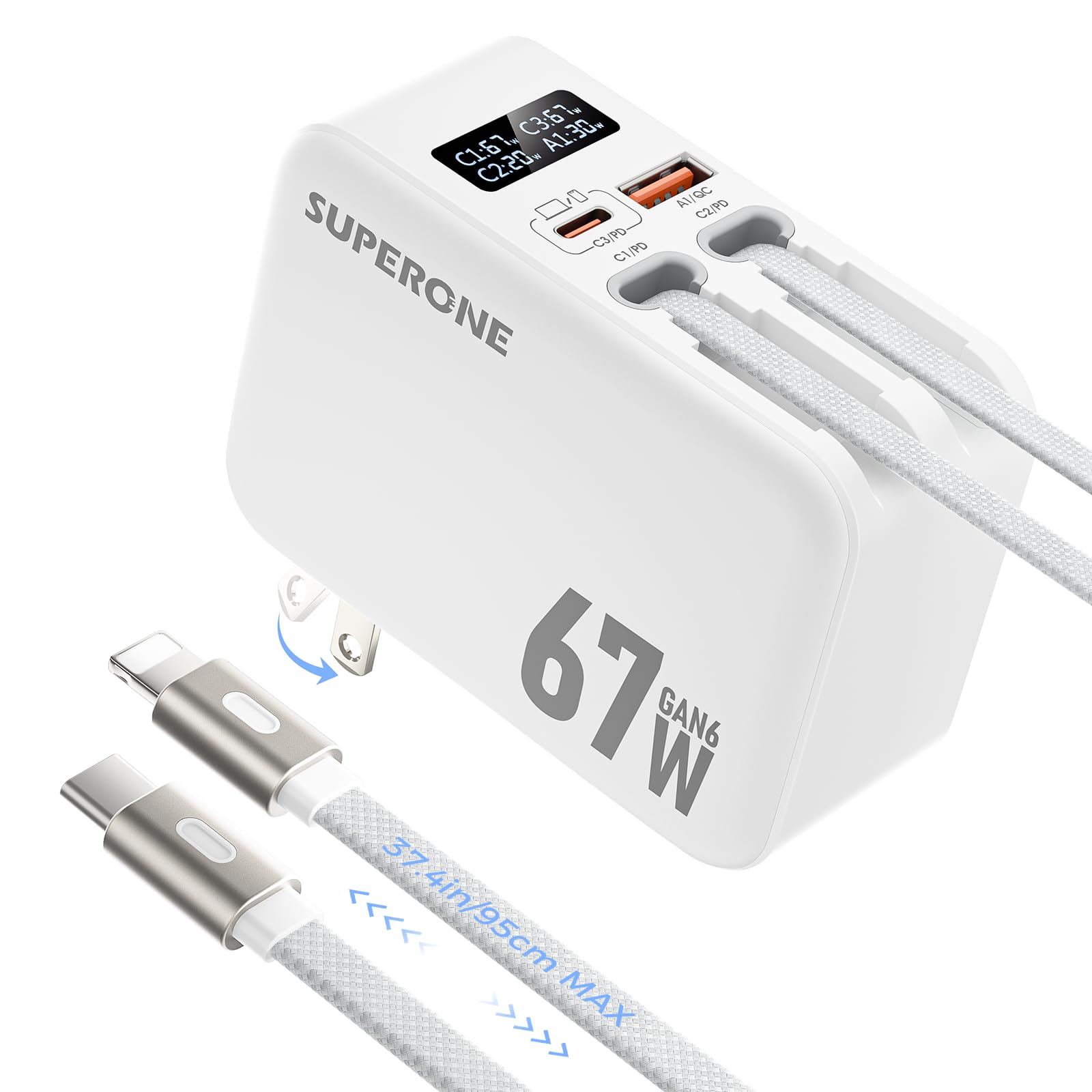 SUPERONE 67W GaN Retractable Wall Charger