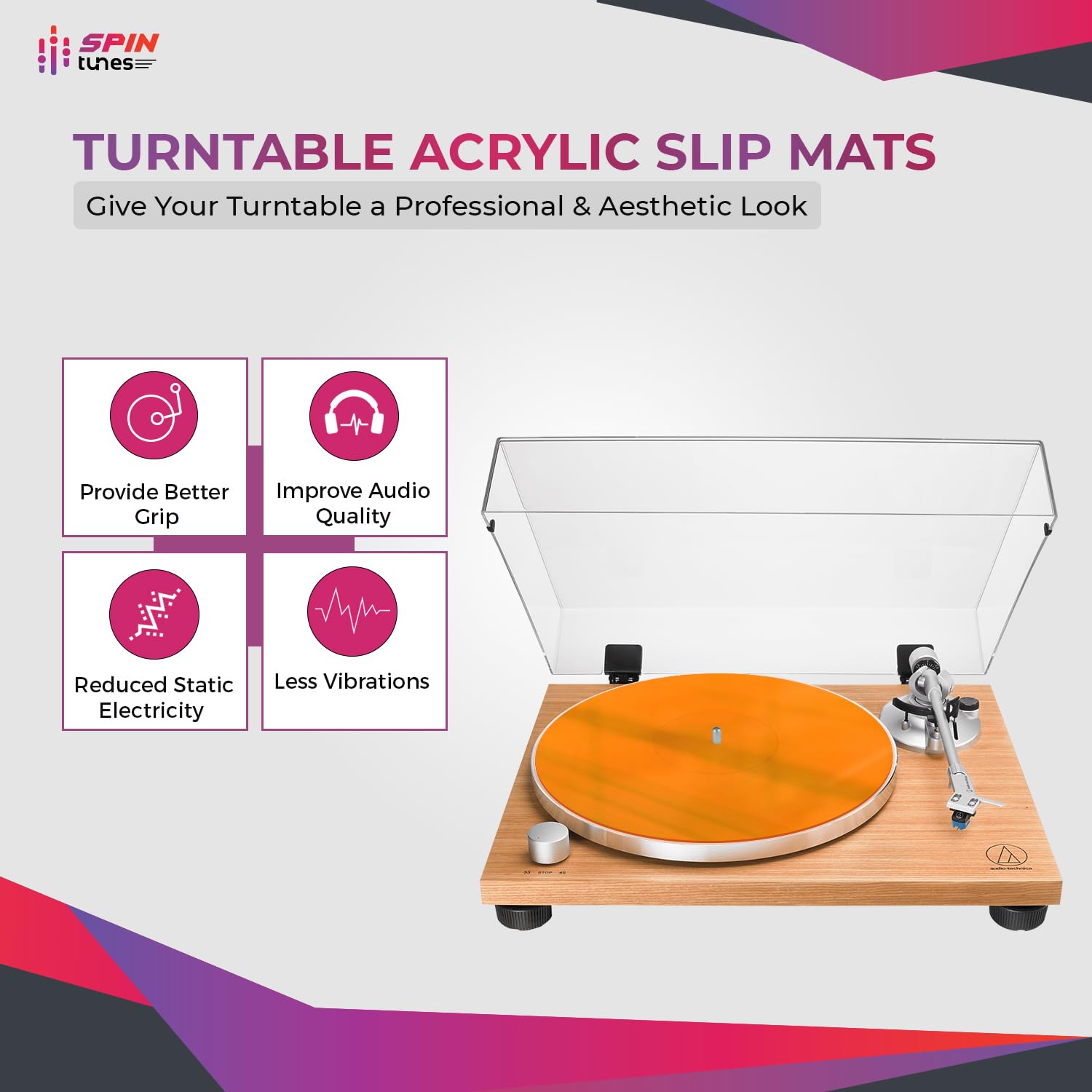 Alfombrilla para tocadiscos, alfombrilla acrílica para tocadiscos de vinilo LP de 2,7 mm de grosor para un mejor soporte de sonido en el tocadiscos, proporciona graves antiestáticos y más a