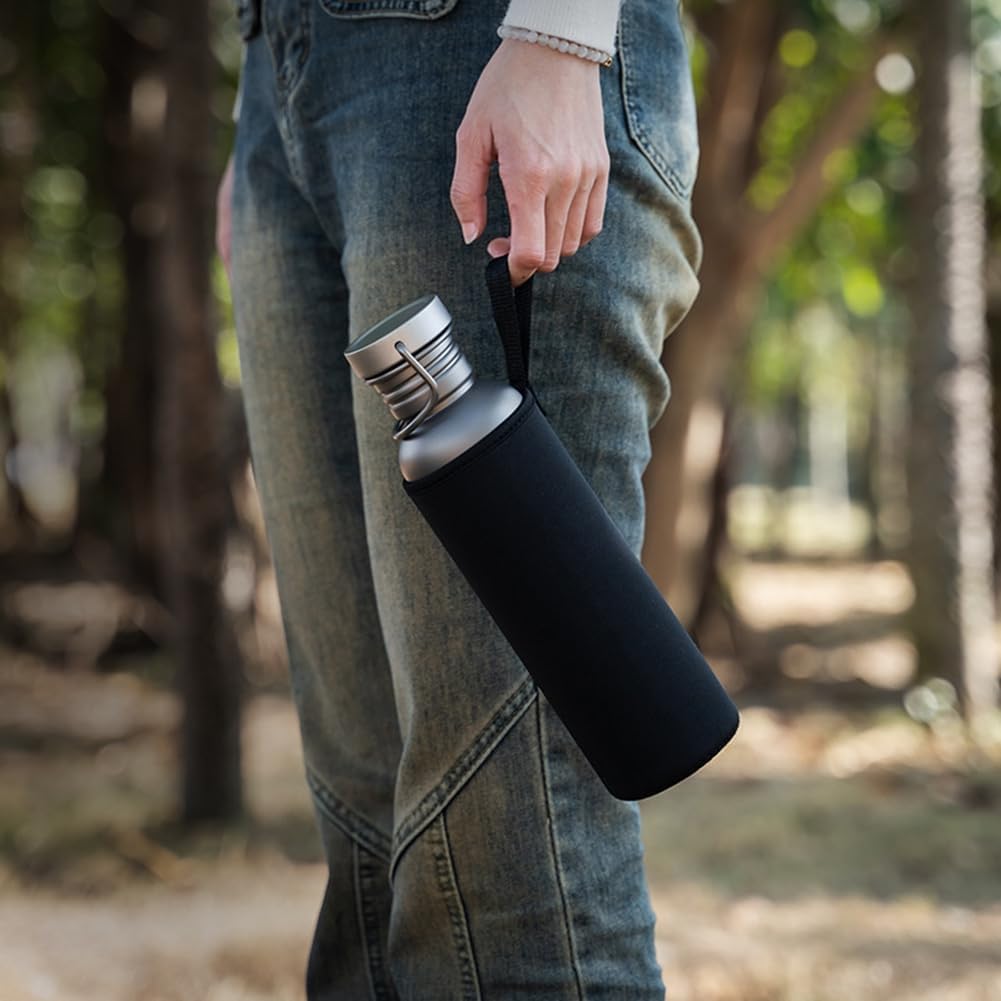 Bouteille d'eau en titane de 750 ml - Fournitures de camping en plein air - Pour tourisme, sport, cyclisme, randonnée, camping - Avec manchon