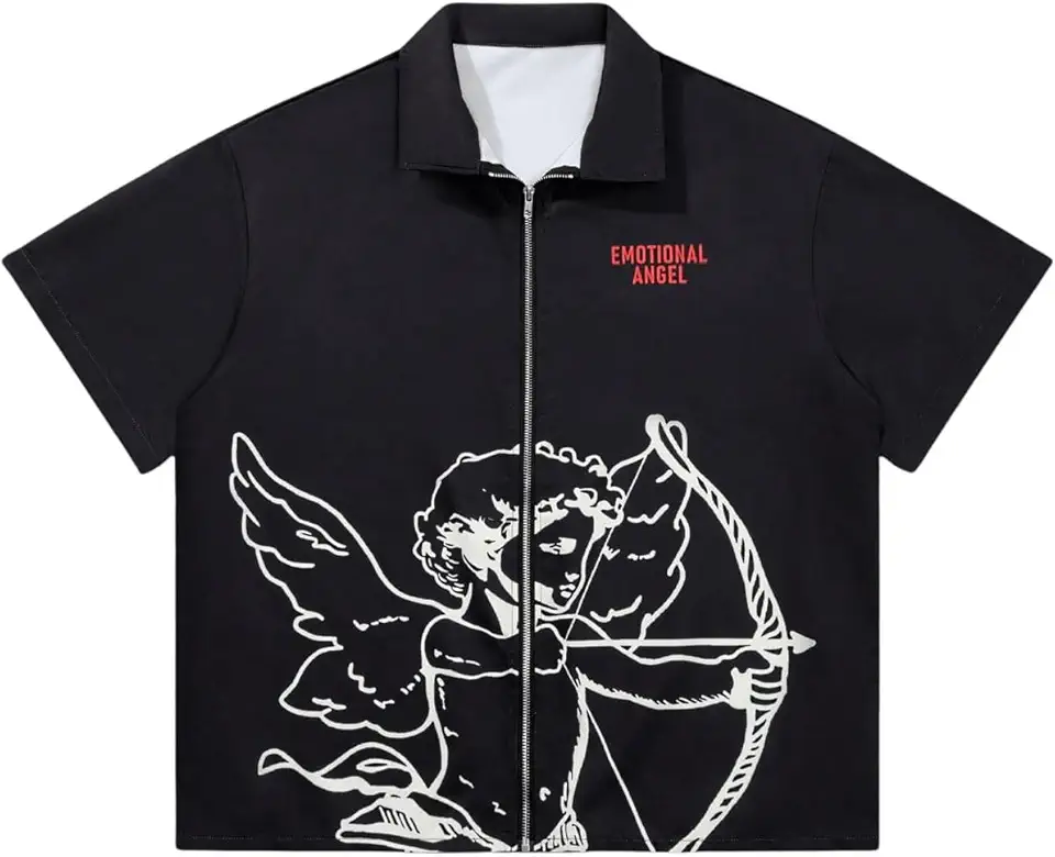 SOLY HUX Men's Summer Zip Up Graphic Tees Short Sleeve Hawaiian Tshirts Lapel Collar Tops