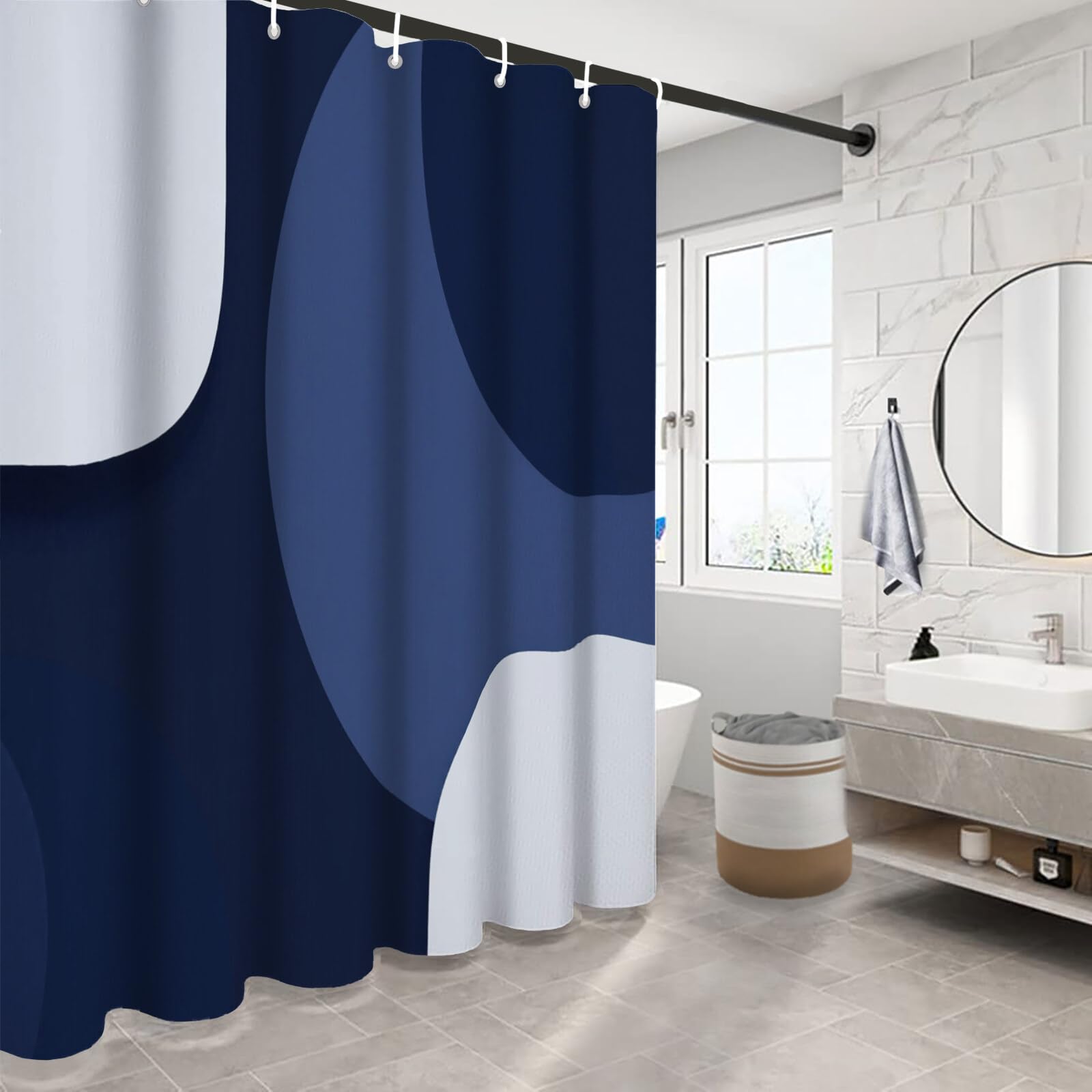 Rideau Douche, Rideau Baignoire Lavable en Machine Rideaux Douche Tissus Lavable Rideau De Baignoire Lavable pour Salle De Bain Domicile Baignoire Famille, Rectangle Arrondi,