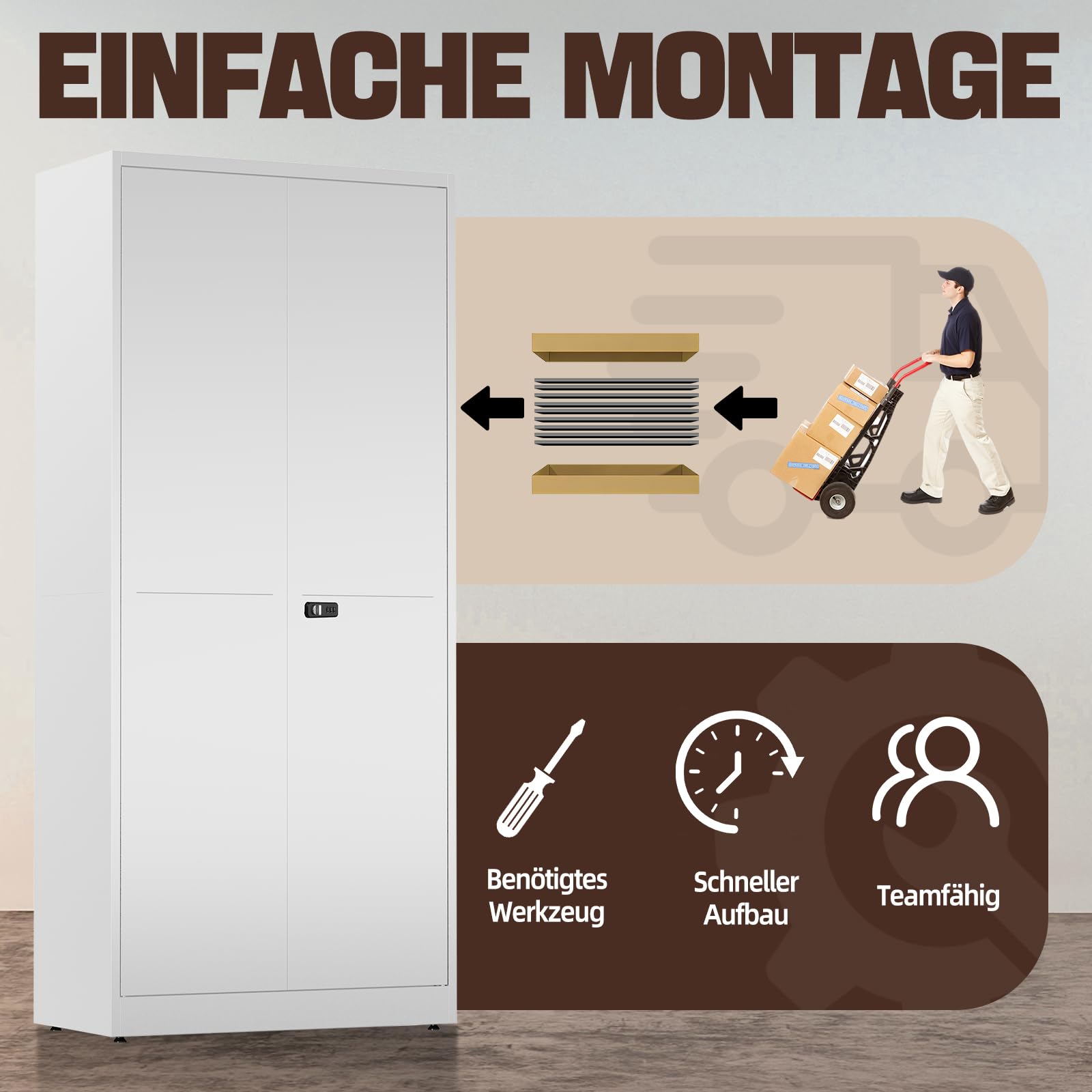 Aktenschrank，Aufbewahrungsschrank, Stahlspind, Abschließbarer Metallschrank mit Zahlenschloss, Verstellbare Regale, 180x80x40 cm, Mehrzweckschrank für Büro Garage & Haushalt, Weiß
