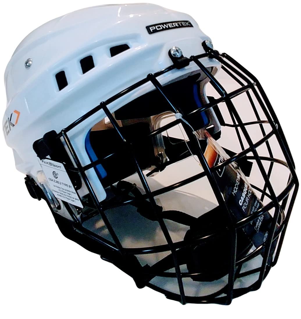 PowerTek v3.0 TEK Ice Hockey Player Helmet with Cage, Adjustable (Red, Junior Small)