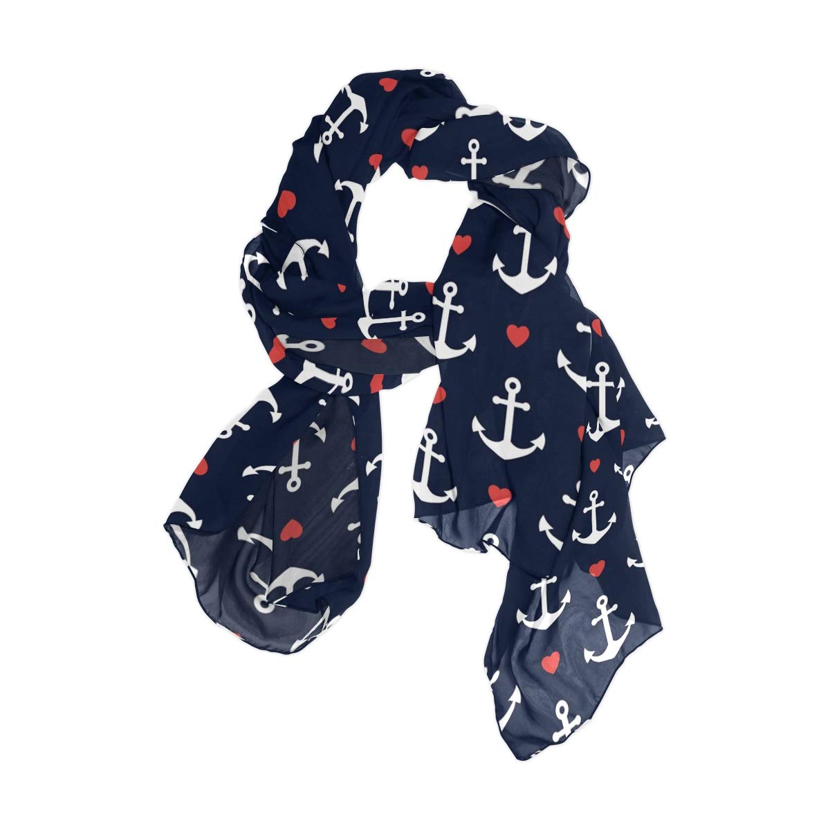 linomo Women's Chiffon Silk Large Scarf Nautical Anchor Love Heart Long Shawl Wrap Silk Like Scarf