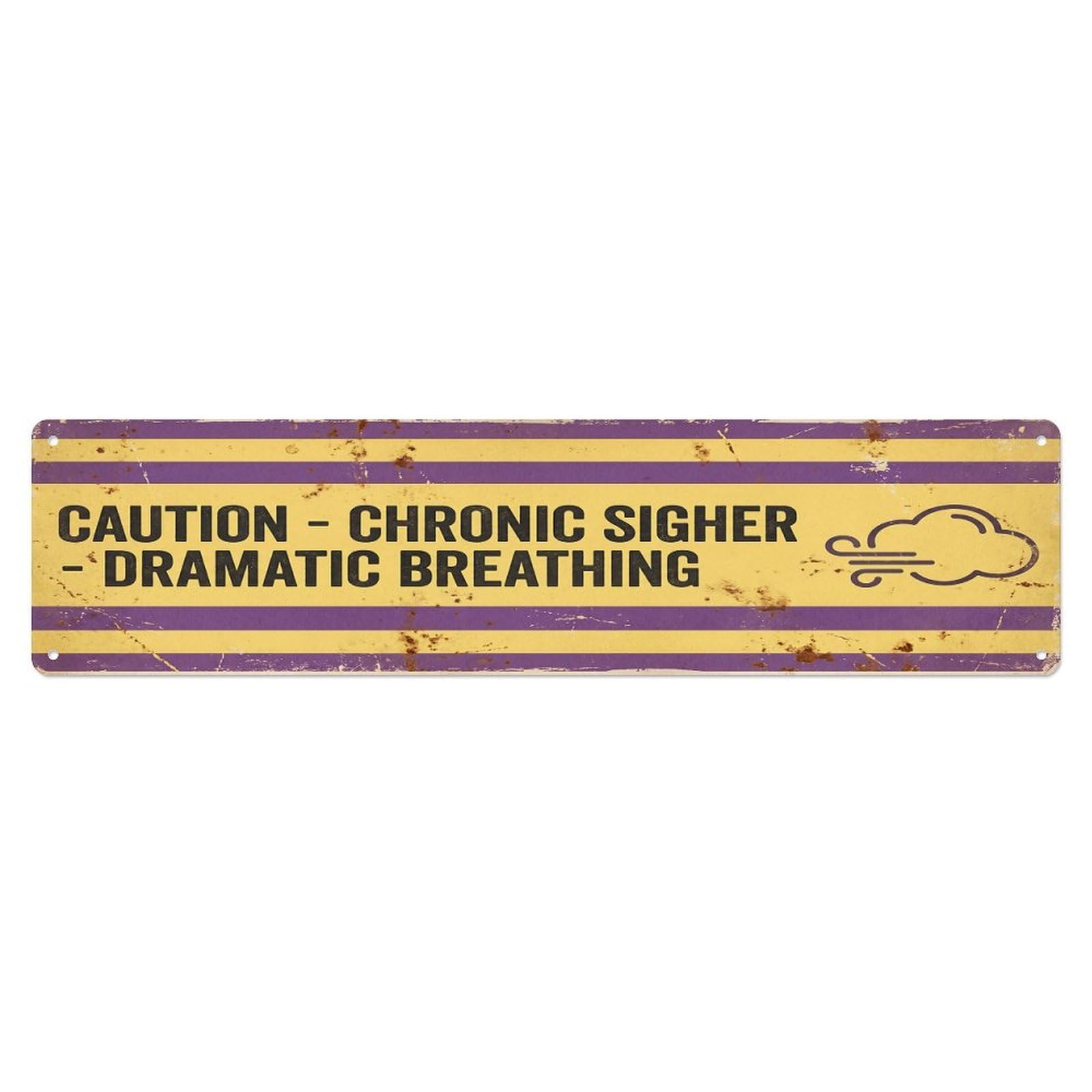 Olhnbad 4X16inch(10X40cm) Vintage Funny Caution Chronic Sigher Warning Metal Tin Sign