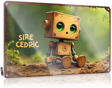 Home Decor Men Adorable Wooden Robot Named Sire Cedric In Nature Setting Tin Sign Bar Man Cave Decor Decaor Sign20X30CM