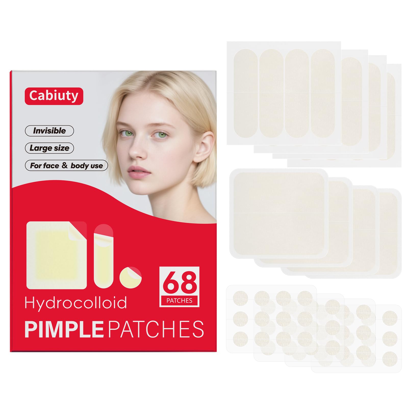 Large Pimple Patches for Face 3 Sizes Hydrocolloid Acne Patches for Zits and Blemishes on Face Chin Back