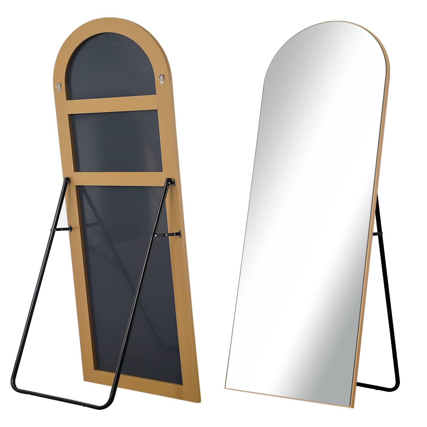 MIRUO Full Length Mirror Floor Mirror Large Wall Mounted Mirror Bedroom Mirror Dressing Mirror Aluminum Alloy Thin Frame, Black, 65" x 22" (AMZVDJJ00371AAFN): Arched Mirror - Gold 65"L x 22"W