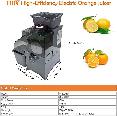 Miniatura 2 de Exprimidor comercial de cítricos, máquina automática de exprimidor de naranja de alta eficiencia de 100 W, diámetro máximo de 1.575 in1.57 pulgadas,