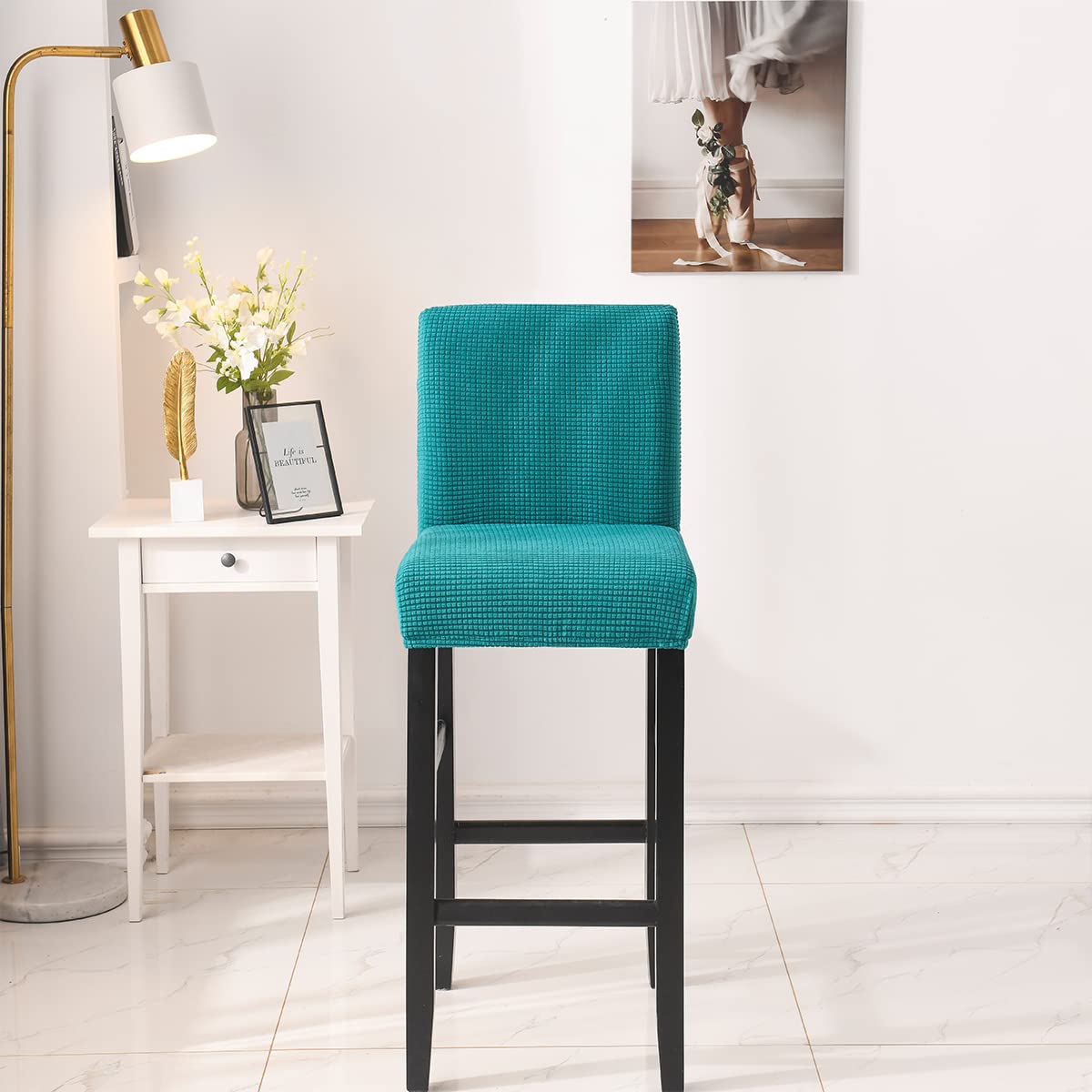 Housses de Chaise de Tabouret Couvre Chaise de Bar Extensibles Housses Chaise à Dossier Bas Lot de 4 Lac Bleu