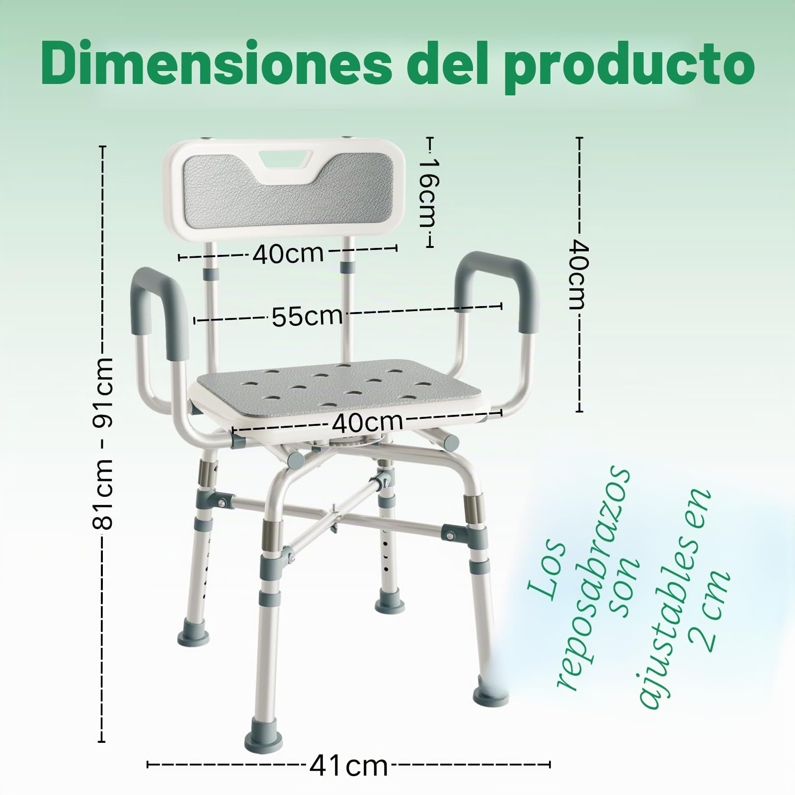RMAN Silla de Ducha Giratoria 360° con Apoyabrazos para Personas Mayores | Almohadilla EVA, Conteras Antideslizantes, Con Apoyabrazos, Carga 300 kg, Para Mujeres Embarazadas y Movilidad Reducida, Gris